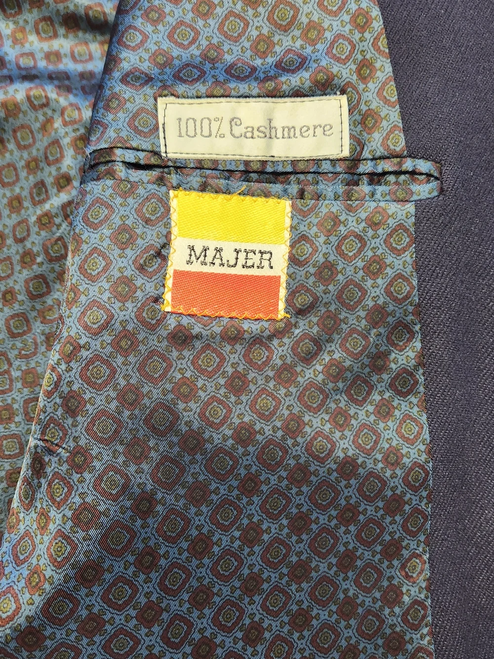 Majer Men's 100% Cashmere Blazer Sports Coat Sz Large Navy Metal Buttons VTG